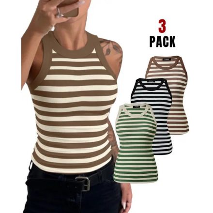 3-Pack Striped Round Neck Slim Fit Racer Back Ribbed Tank Top