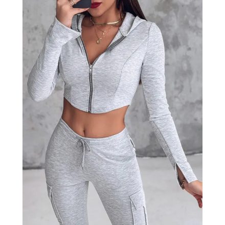 Zipper Design Crop Hooded Sweatshirt Coat