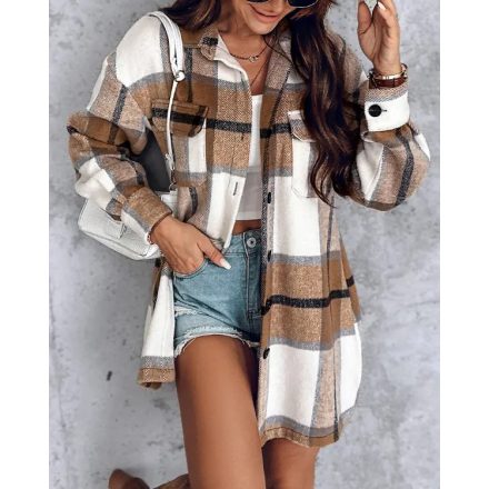 Plaid Pattern Casual Shacket Jacket Button Down Long Sleeve Shirt Fall Clothes Outfits