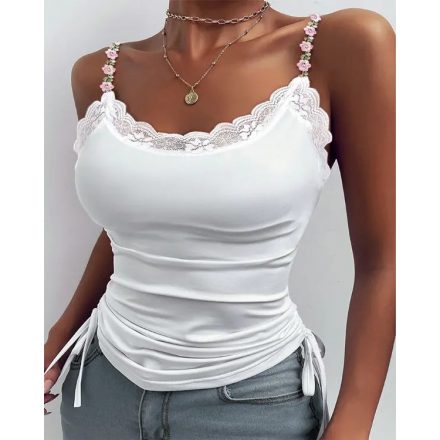 Floral Strap Lace Trim Drawstring Cami Top