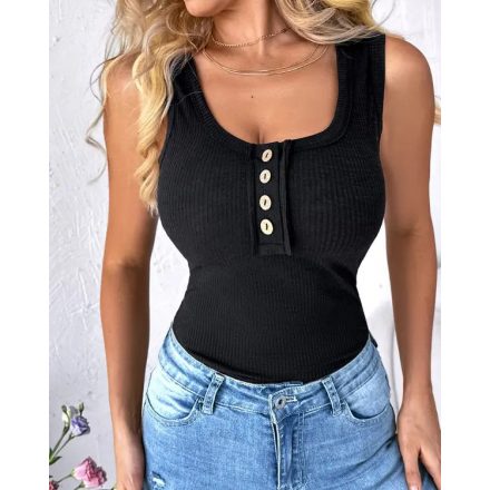 Button Down Scoop Neck Summer Casual Basics Tank Top