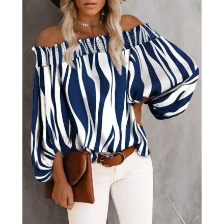 Zebra Stripe Print Off Shoulder Lantern Sleeve Top