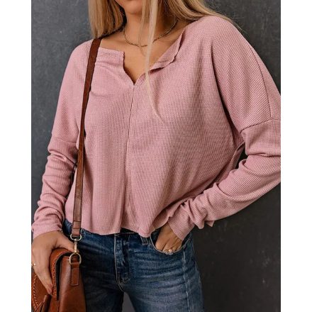 Long Sleeve Notch Neck Knit Top