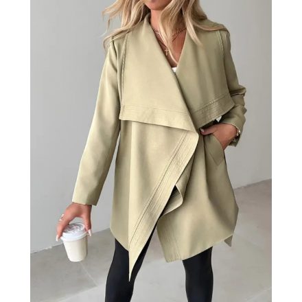 Lapel Neck Open Front Longline Trench Coat