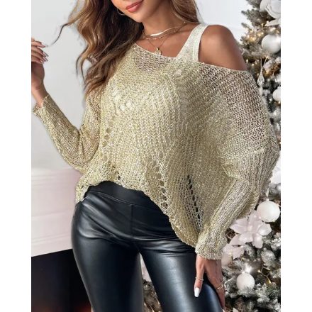 2 Piece Hollow-out Pullover Top Inner Tank Open-Knit Sweater Blouse Set