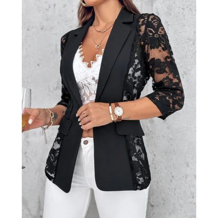 Lapel Neck Lace Patch Single Button Flap Detail Sheer Blazer Coat