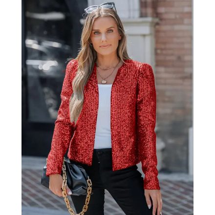 Sparkly Sequin Open Front Puff Sleeve Blazer Coat