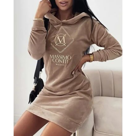 Letter Embroidery Velvet Hooded Sweatshirt Dress