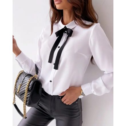 Turn-down Collar Button Front Tied Detail Shirt Top