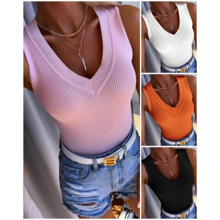 V Neck Sleeveless Tank Top Basic Solid Knitted Vest Tops