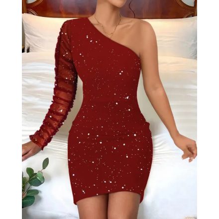 Floral Pattern Contrast Sequin One Shoulder Bodycon Dress