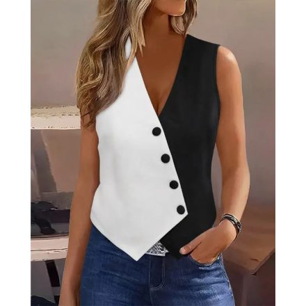 Colorblock Buttoned V-Neck Vest Top