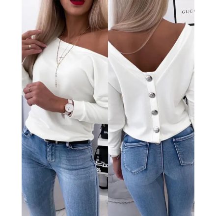 Long Sleeve Backless Buttoned Top