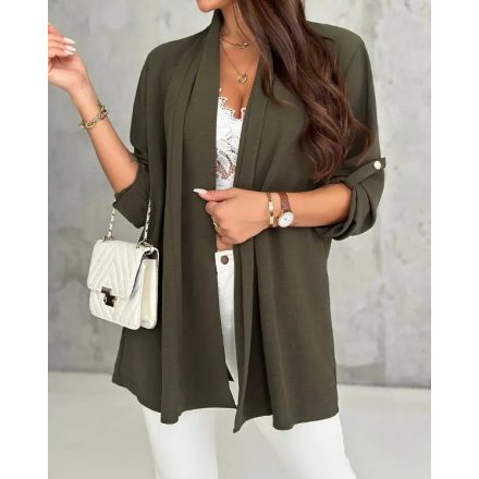 Roll Up Sleeve Casual Coat Open Front Lightweight Cardigan Top