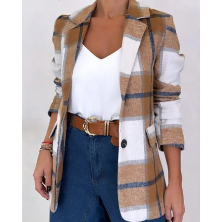 Plaid Pattern Lapel Neck Flap Detail Blazer