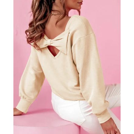 Round Neck Bowknot Decor Hollow Out Sweatshirt