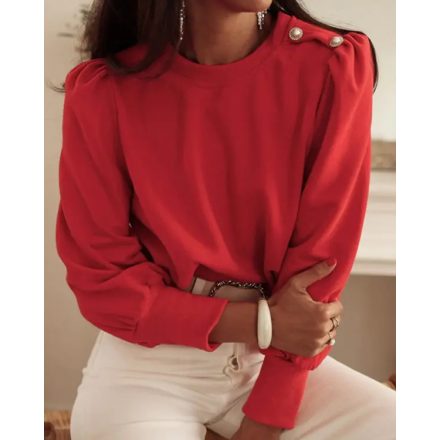 Round Neck Long Sleeve Button Decor Sweatshirt