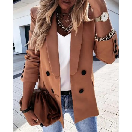 Plain Long Sleeve Double Breasted Chocolate Blazer Coat