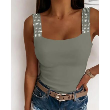 Rhinestone Embellished Thick Strap Tank Top