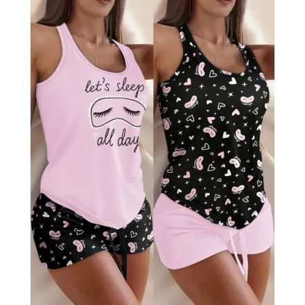 2PCS Pajamas Sets Floral Print U Neck Sleeveless Tank Top and Casual Drawstring Shorts Set