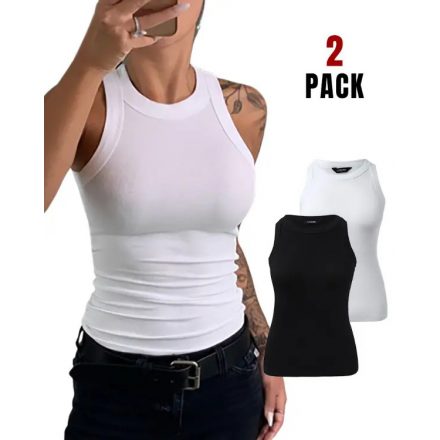 2-Pack Round Neck Thick Strap Racerback Ribbed Tank Slim Fit Tops without Bra Pads