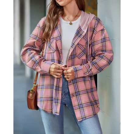 Plaid Pattern Pocket Design Button Down Hooded Shacket