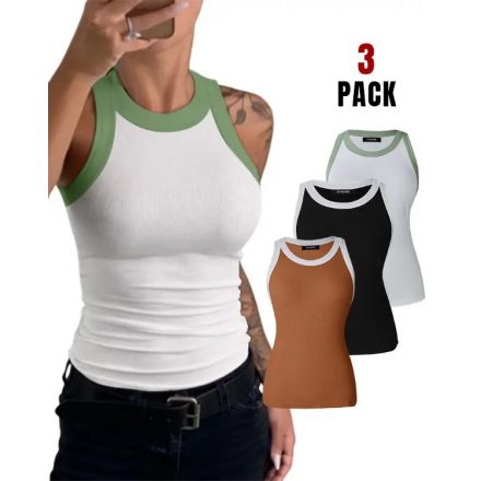 3-Pack Contrast Binding Basic Slim Knit Ribbed Racerback Tank Top