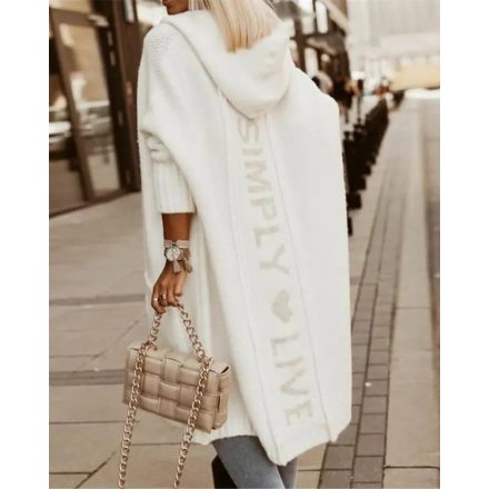 Letter Heart Pattern Long Cardigans Knitted Open Front Oversized Hooded Outerwear Sweater Coat