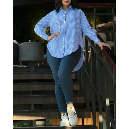 Striped Turn-down Collar Long Sleeve Blouse Casual Button Down T Shirts Top