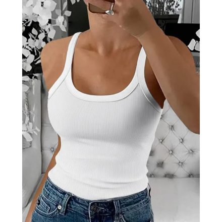 Scoop Neck Spaghetti Strap Ribbed Top Casual Sleeveless Slim Fit Tank