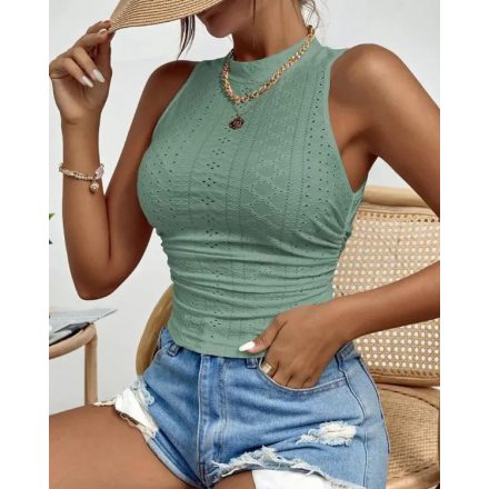 Eyelet Embroidery Textured Ruched Tank Top