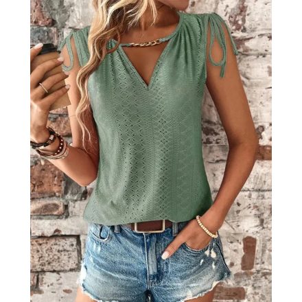 Eyelet Embroidery Chain Decor Drawstring Tank Top