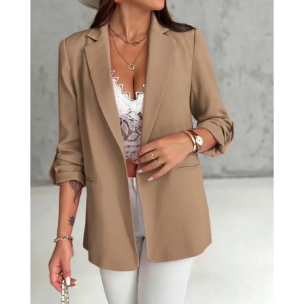 Notched Collar Roll Up Sleeve Blazer Coat