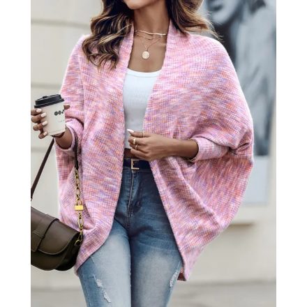 Colorful Waffle Knit Open Front Coat Batwing Long Sleeve Cardigan