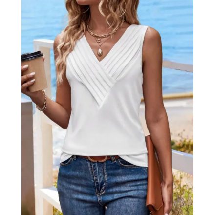 V-Neck Sleeveless Ruched Tank Casual Slim Fit Top