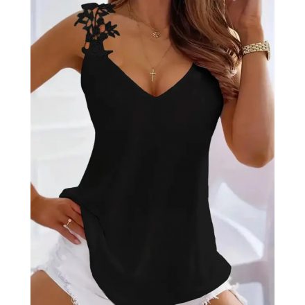 Lace Patch V-Neck Casual Tank Top