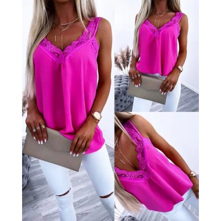 V-Neck Contrast Lace Tank Top