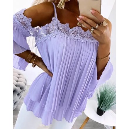 Contrast Lace Ruched Cold Shoulder Chiffon Top