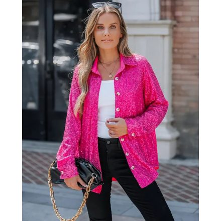 Allover Sequin Button-down Long Sleeve Shirt Top