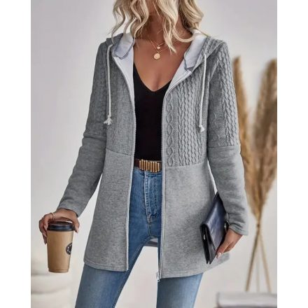 Cable Textured Zip Up Casual Hooded Coat