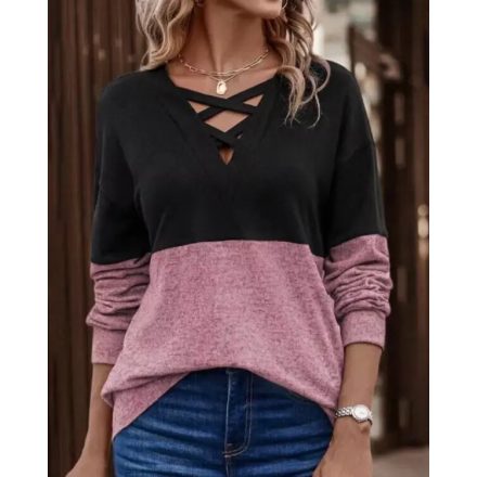 Colorblock Criss Cross Front Drop Shoulder Top