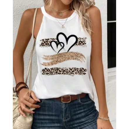 Leopard Print Heart Pattern Heart Sleeveless Tank Casual Loose Fit Top