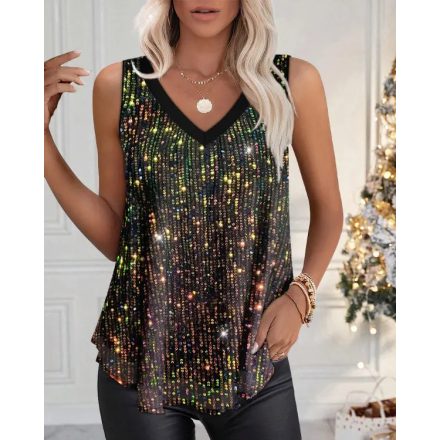 V-Neck Allover Sequin Thick Strap Sleeveless Tank Casual Top