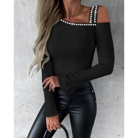 Rhinestone Decor Bell Sleeve Top