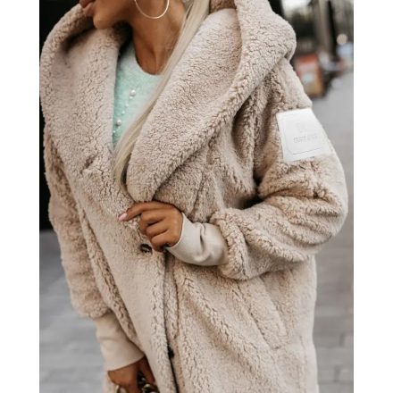 Buttoned Pocket Design Hooded Teddy Coat