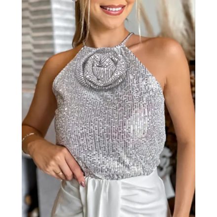 Rose Detail Allover Sequin Halter Top