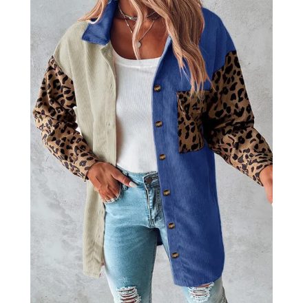 Colorblock Leopard Print Corduroy Shacket