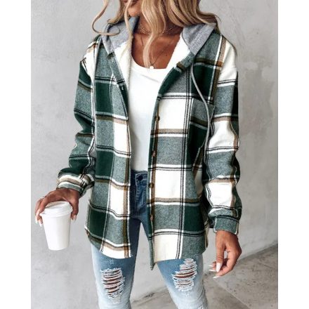 Plaid Pattern Long Sleeve Shacket Button Down Fleece Lined Hooded Jackets Warm Coat