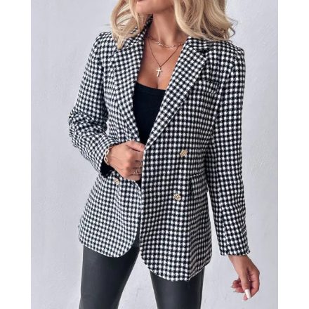 Houndstooth Pattern Double Breasted Blazer With Belt