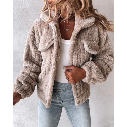 Turn-down Collar Buttoned Teddy Jacket